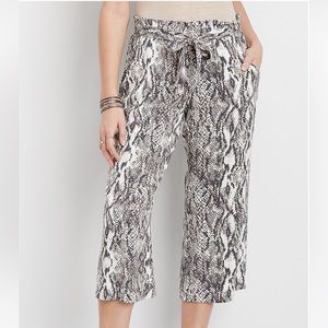 Snakeskin Tie Waist Wide Leg Crop Pant